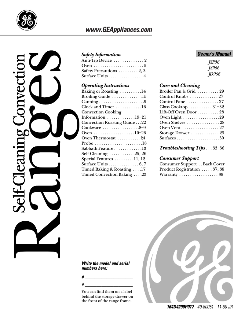 Page n°1 - Manuel d'utilisation et d'entretien GE Profile JD966SDSS