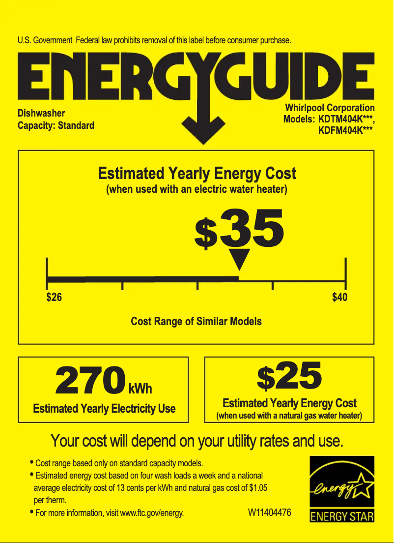 Page 1 de la notice Label énergétique KitchenAid KDFM404KBS