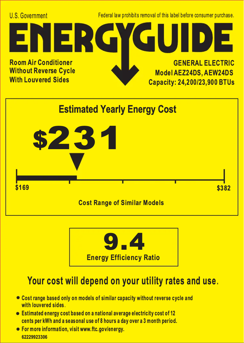 Page 1 de la notice Label énergétique GE AEW24DS