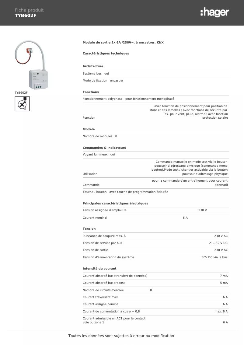 Image de la première page du manuel de l'appareil TYB602F