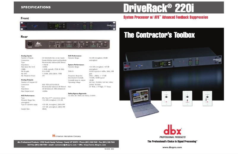 Page 1 de la notice Brochure DBX DriveRack 220i