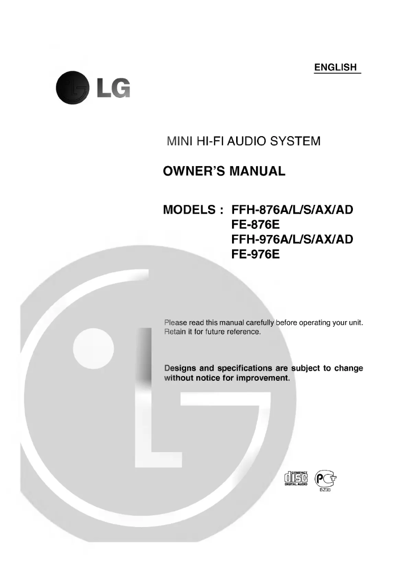 Page 1 de la notice Manuel utilisateur LG FFH-976AX
