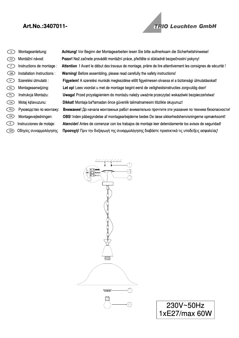 Page 1 de la notice Manuel utilisateur Trio Lighting Colin 3407011-24