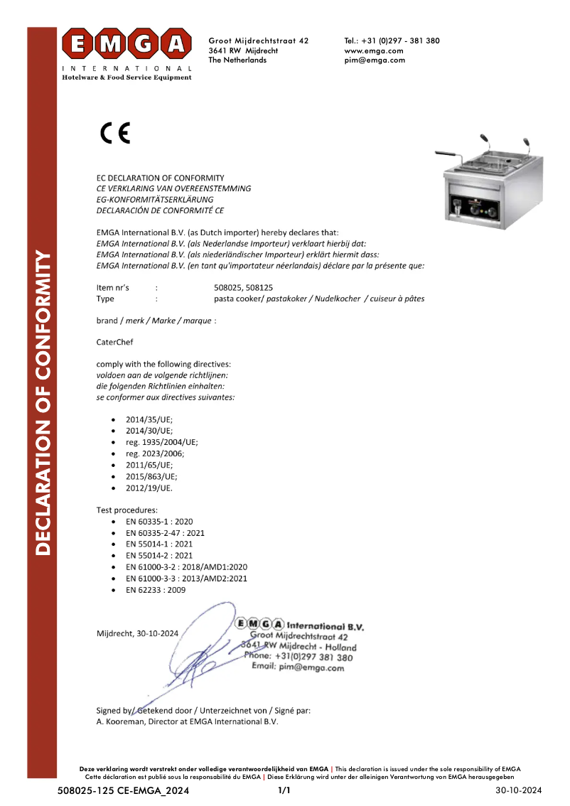 Page 1 de la notice Manuel utilisateur CaterChef 508025