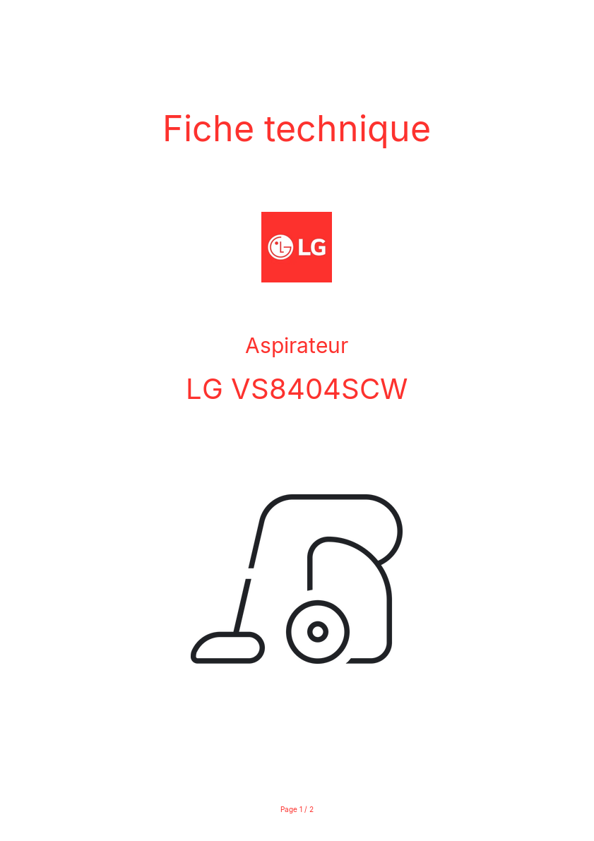 Page n°1 - Fiche technique LG VS8404SCW