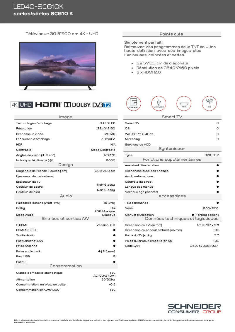 Página 1 del manual Ficha técnica Schneider LED40-SC610K