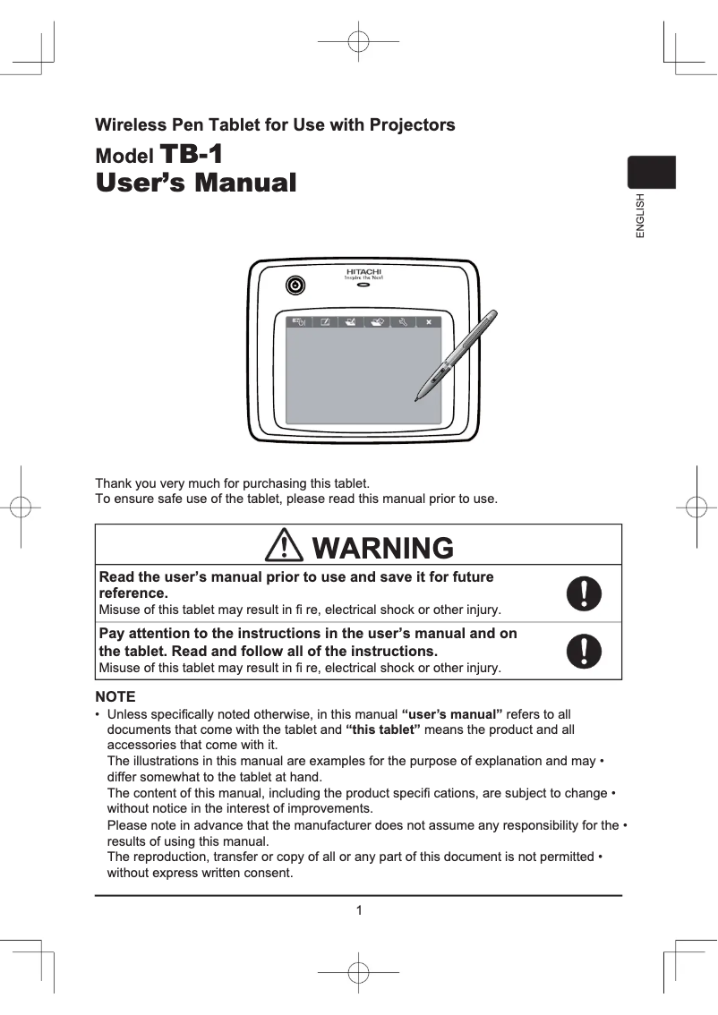Page n°1 - Manuel utilisateur Hitachi TB-1