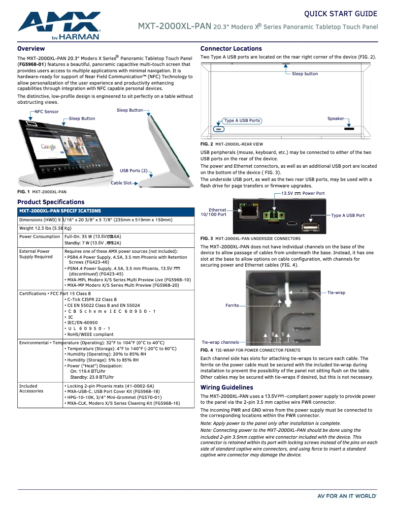 Page 1 de la notice Manuel utilisateur AMX MXT-2000XL-PAN-NC