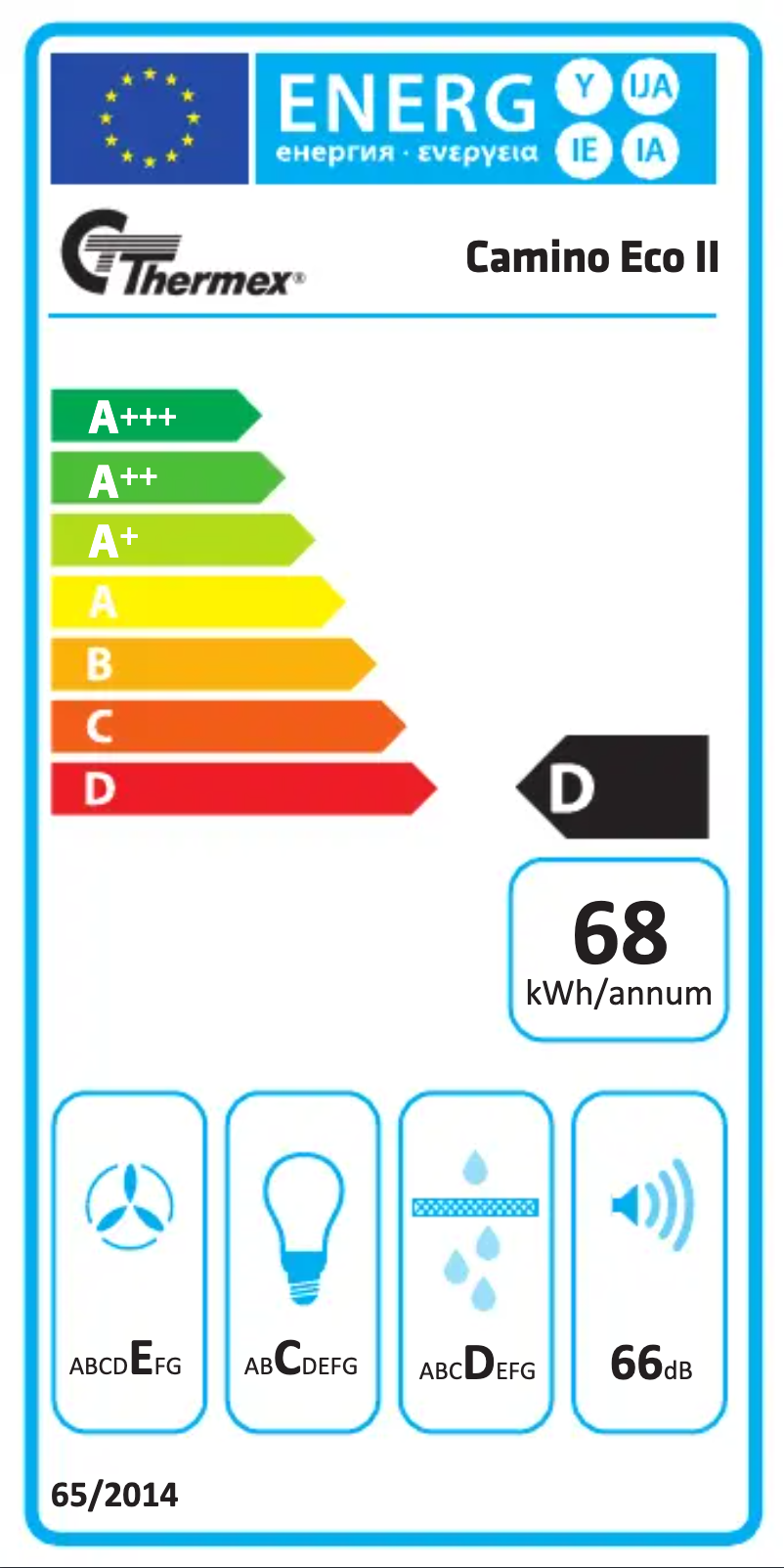 Page 1 de la notice Label énergétique Thermex Camino Eco II