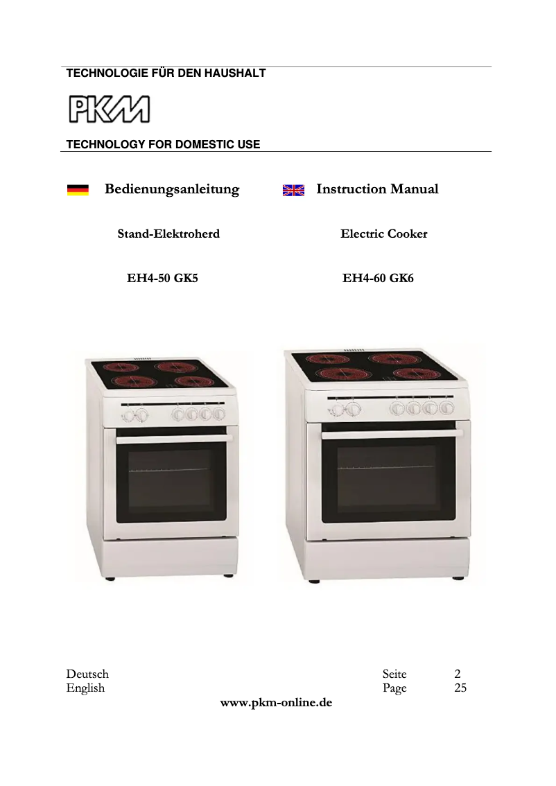 Page 1 de la notice Manuel utilisateur PKM EH4-60 GK6