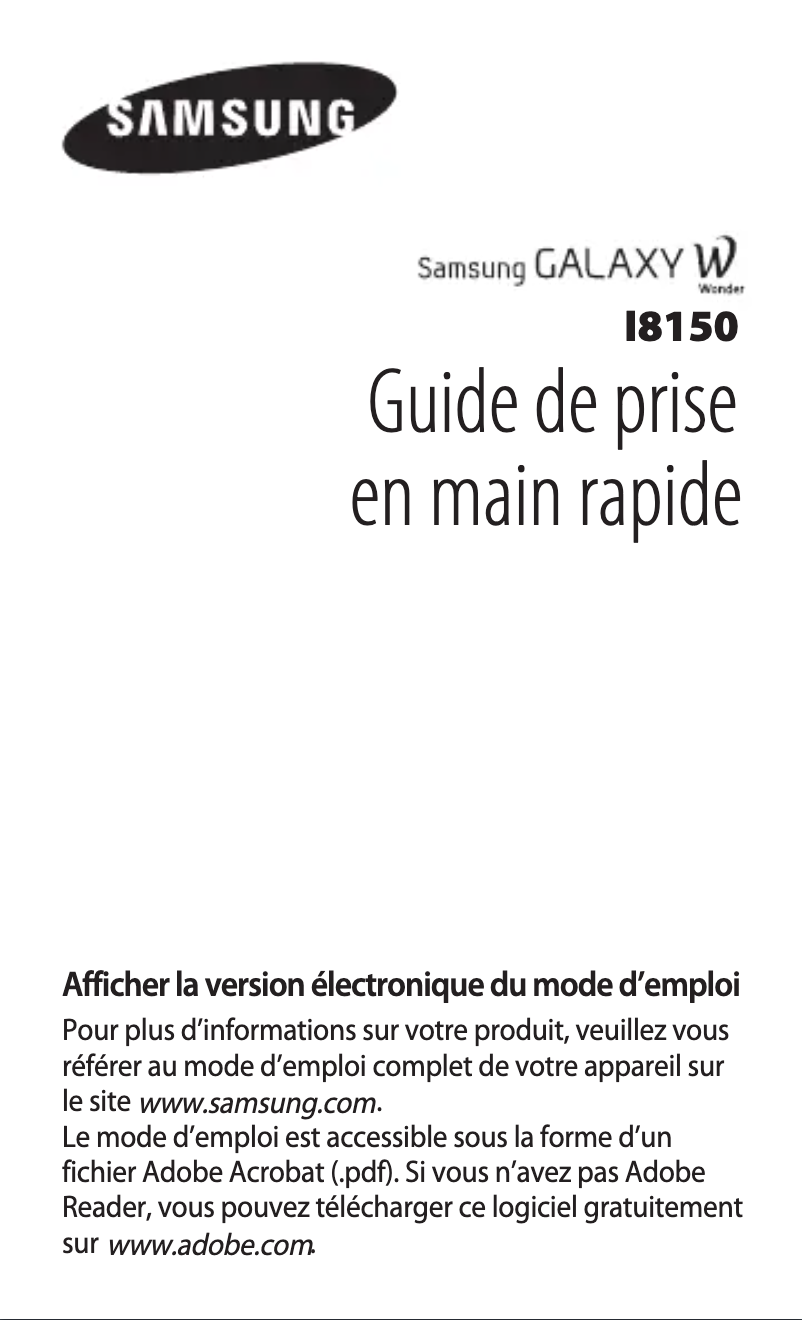 Page 1 de la notice Guide d'installation Samsung Galaxy W GT-I8150