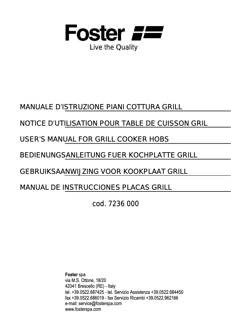 Page n°1 - Manuel utilisateur Foster S4000.Domino.Grill