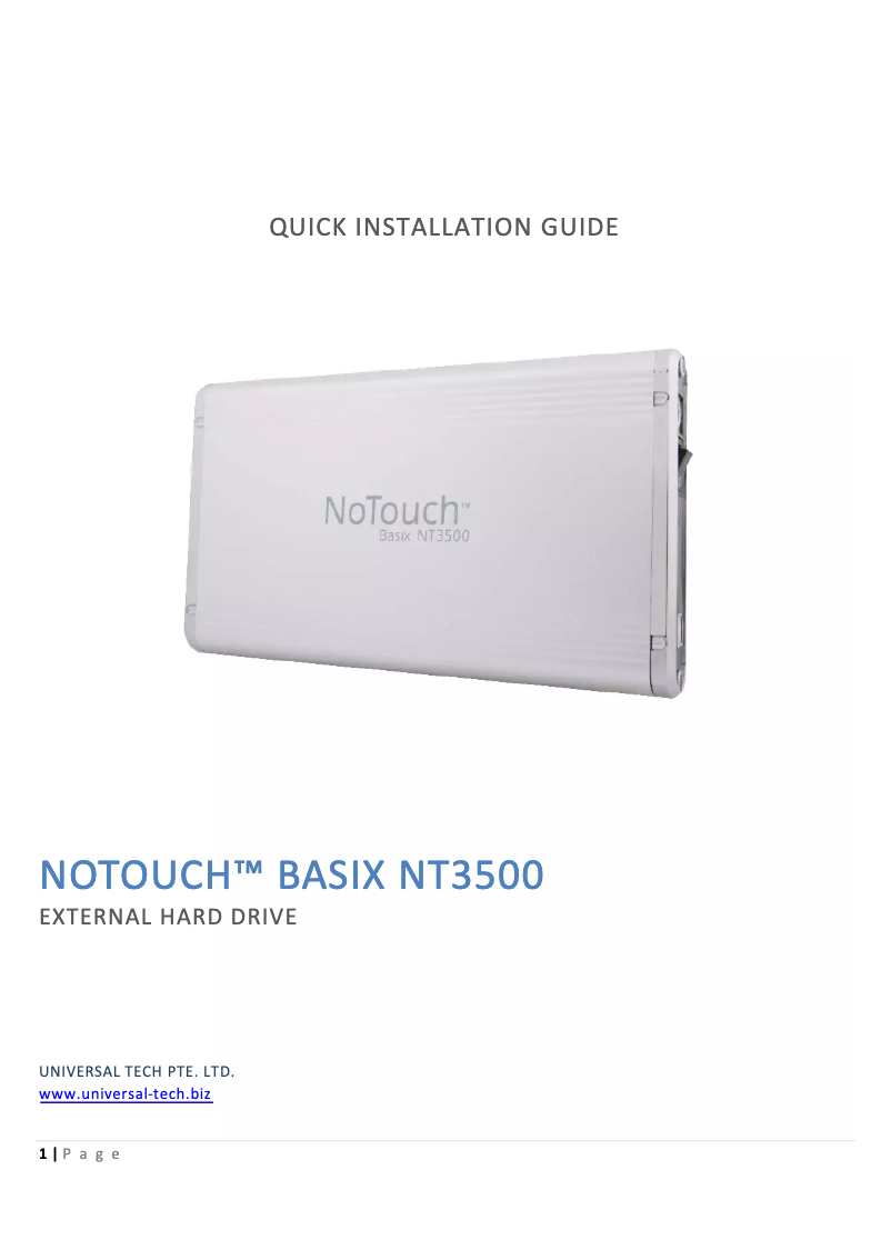 Image de la première page du manuel de l'appareil NoTouch Basix NT3500