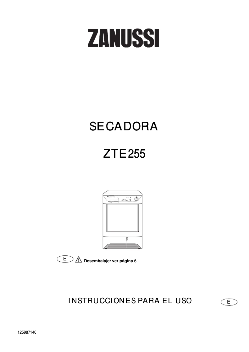 Page 1 de la notice Manuel utilisateur Zanussi ZTE 255