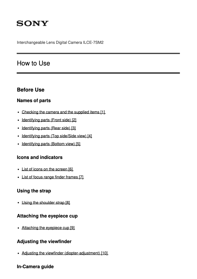 Page 1 de la notice Manuel utilisateur Sony Alpha ILCE-7SM2