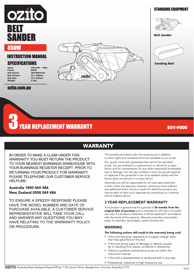 Page 1 de la notice Manuel utilisateur Ozito BSV-9000