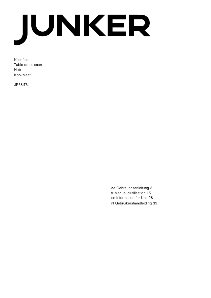 Page n°1 - Manuel utilisateur Junker JR38IT55