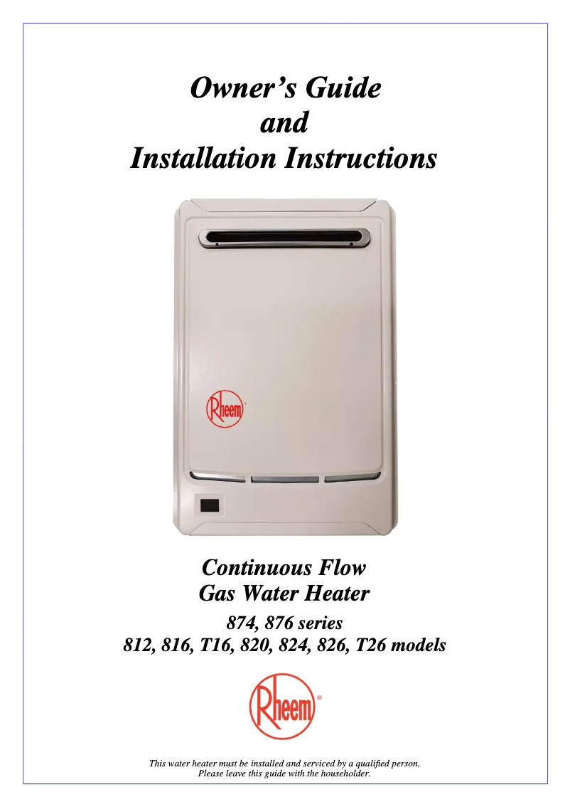 Page 1 de la notice Manuel utilisateur Rheem 874T16PF