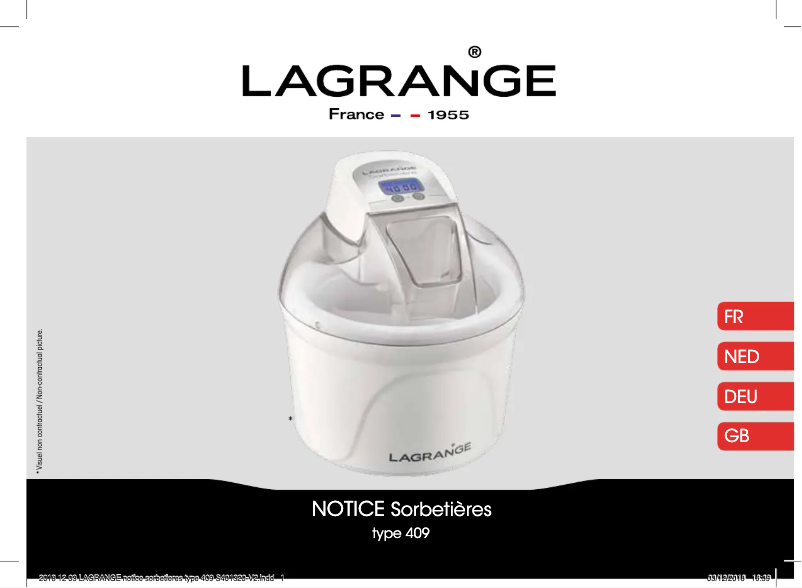 Image de la première page du manuel de l'appareil Sorbetières 409026