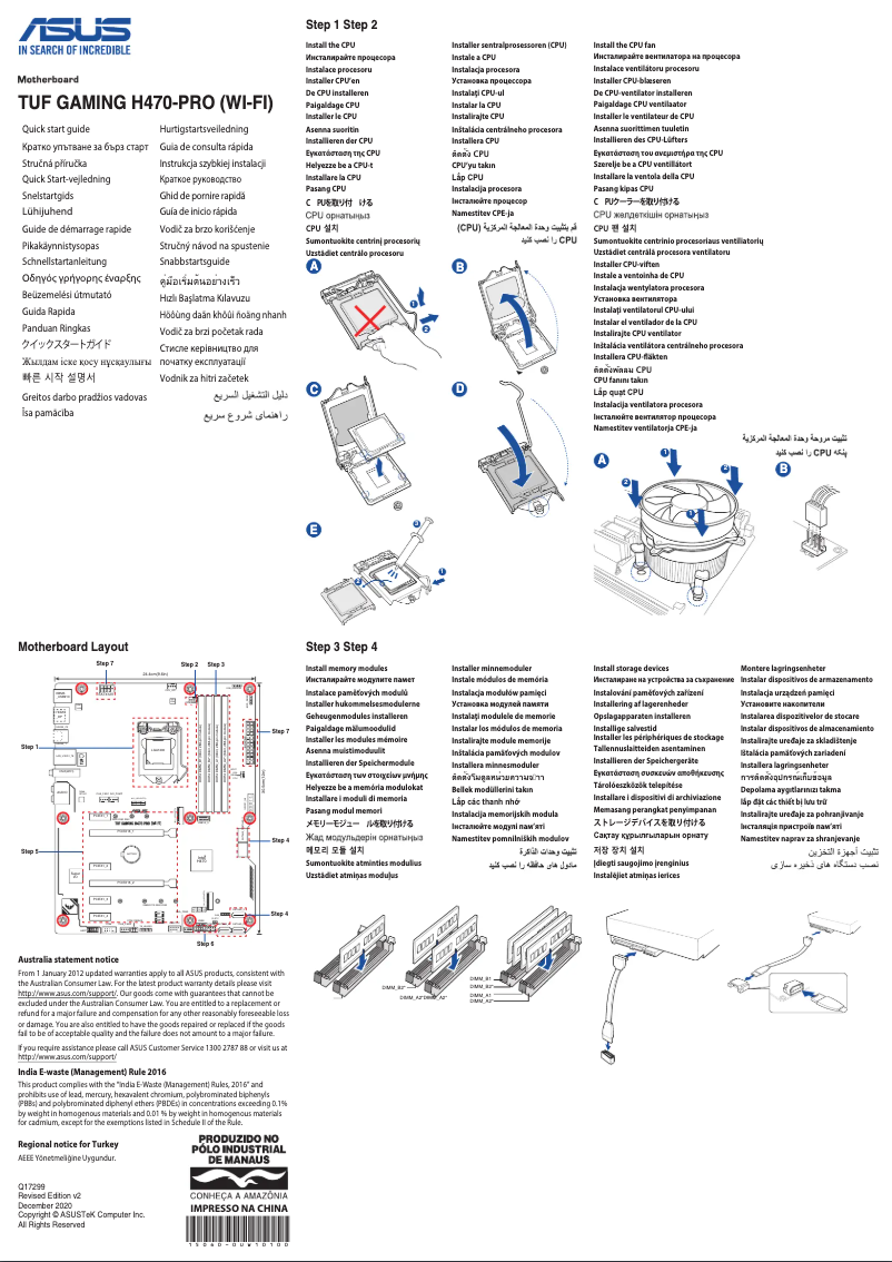 Page 1 de la notice Guide de démarrage rapide Asus TUF GAMING H470-PRO