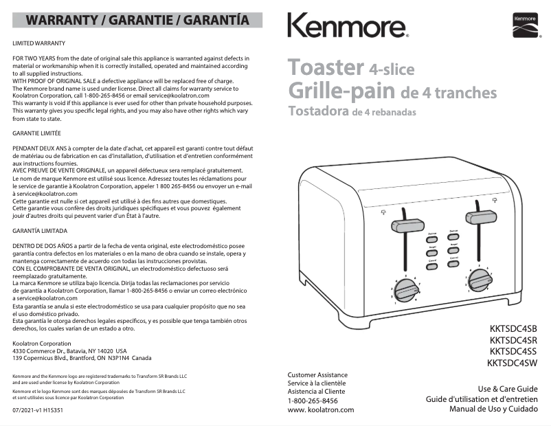 Page n°1 - Manuel utilisateur Kenmore KKTSDC4SB