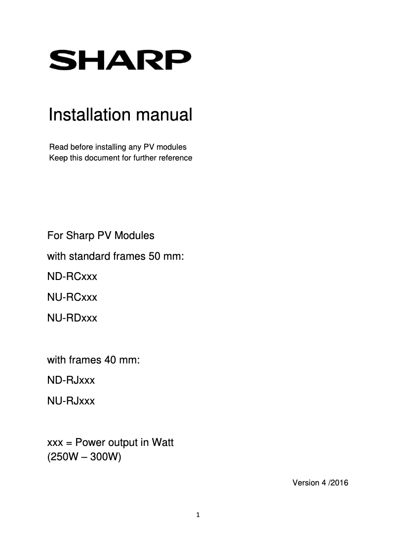 Page n°1 - Manuel utilisateur Sharp NU-RJ280