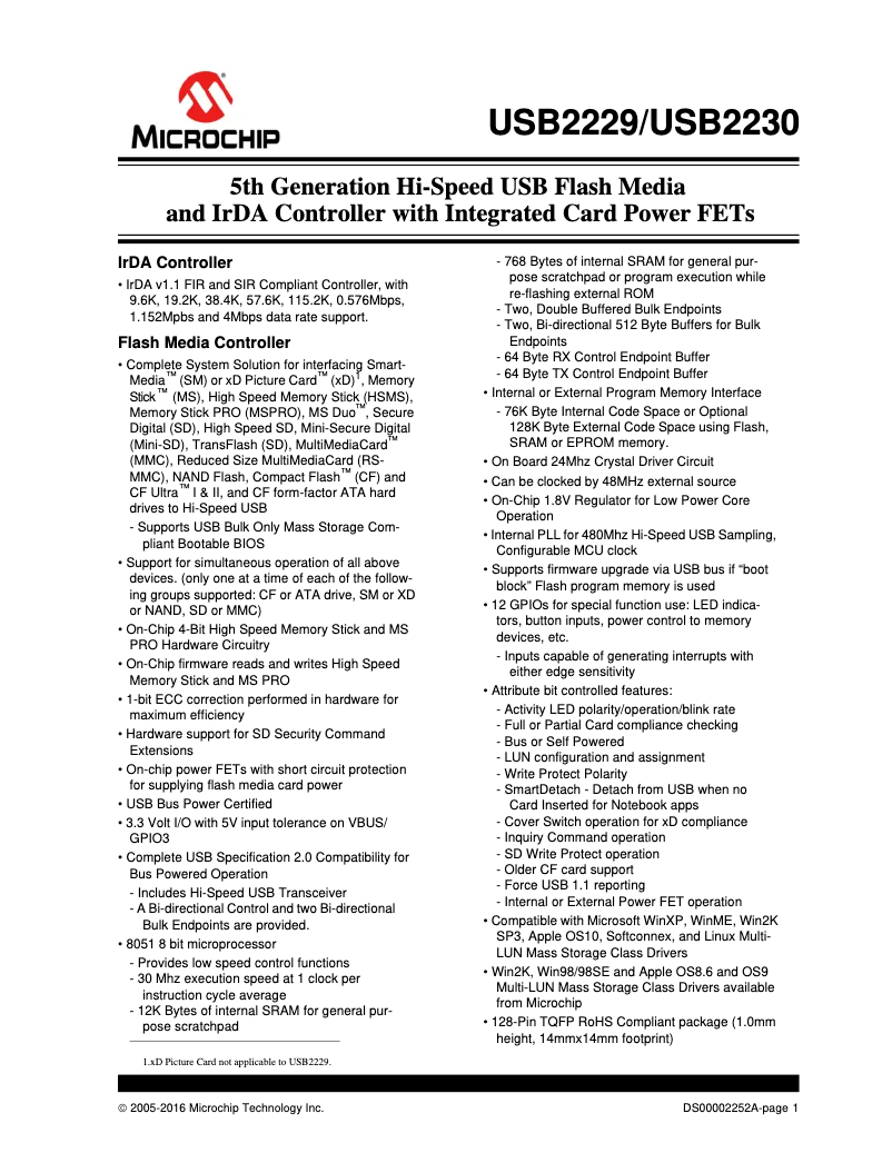 Page 1 de la notice Fiche technique Microchip USB2230