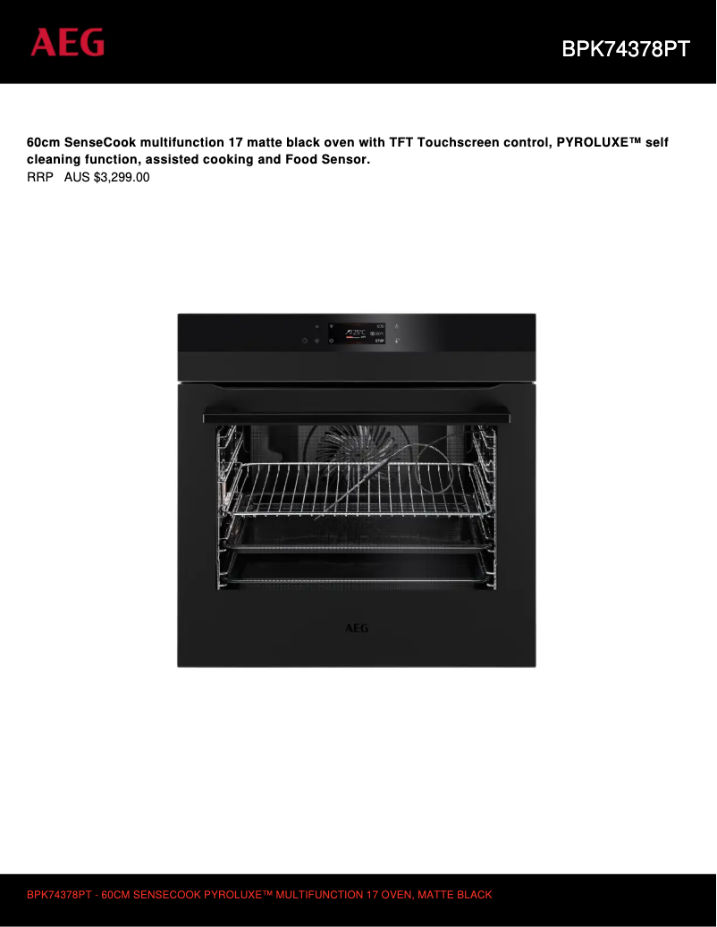 Page 1 de la notice Fiche technique AEG BPK74378PT