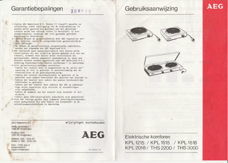 Page n°1 - Manuel utilisateur AEG KPL 1215