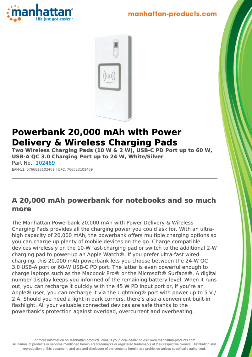Page 1 de la notice Fiche technique Manhattan 102469