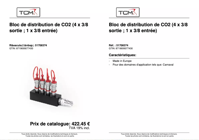 Page 1 de la notice Fiche technique TCM FX CO2 Jet