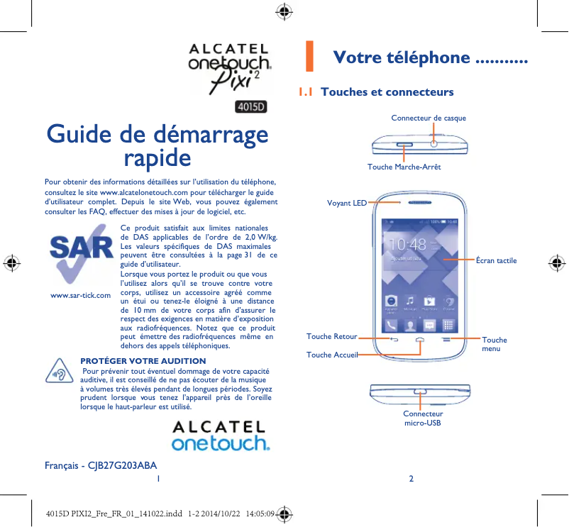 Page 1 de la notice Manuel utilisateur Alcatel OneTouch 4015D