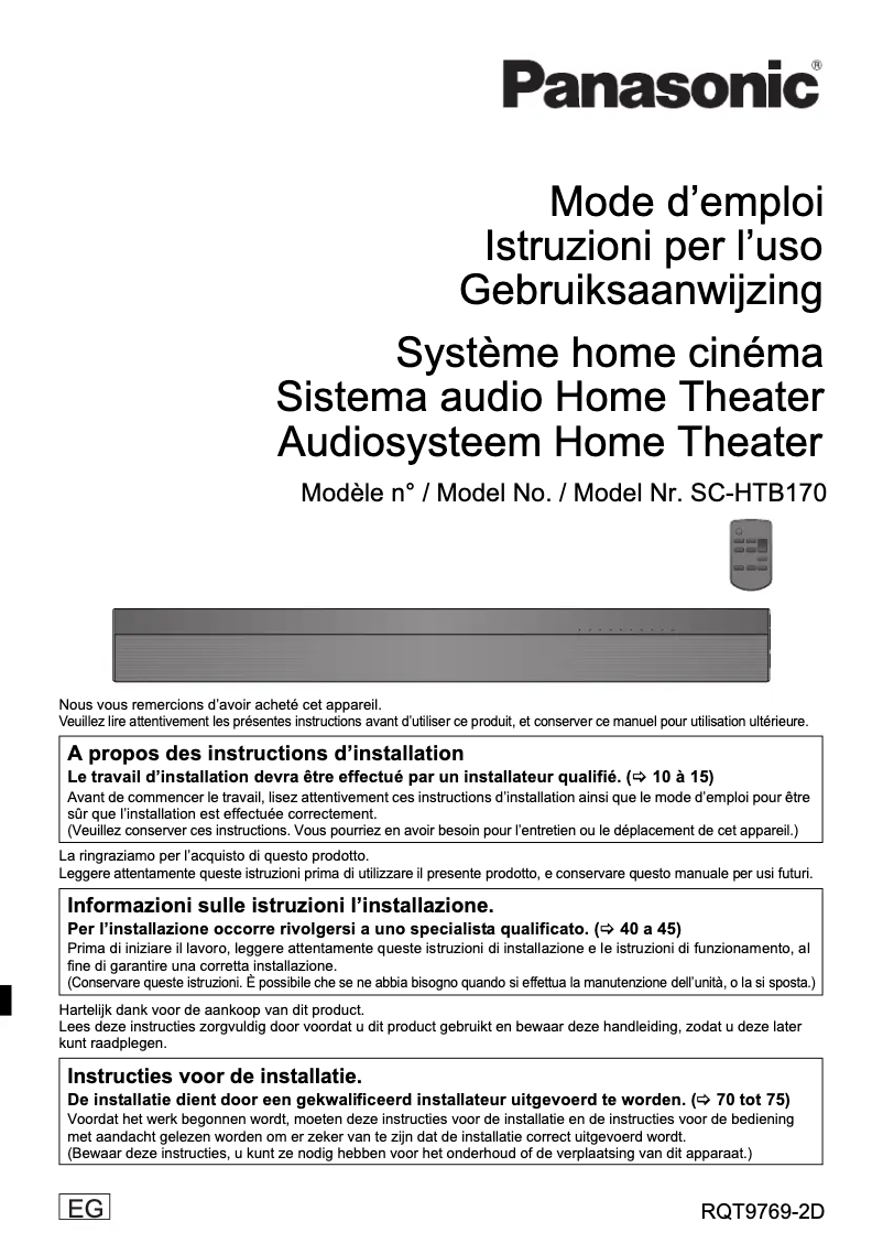 Página 1 del manual Manual de usuario Panasonic SC-HTB170