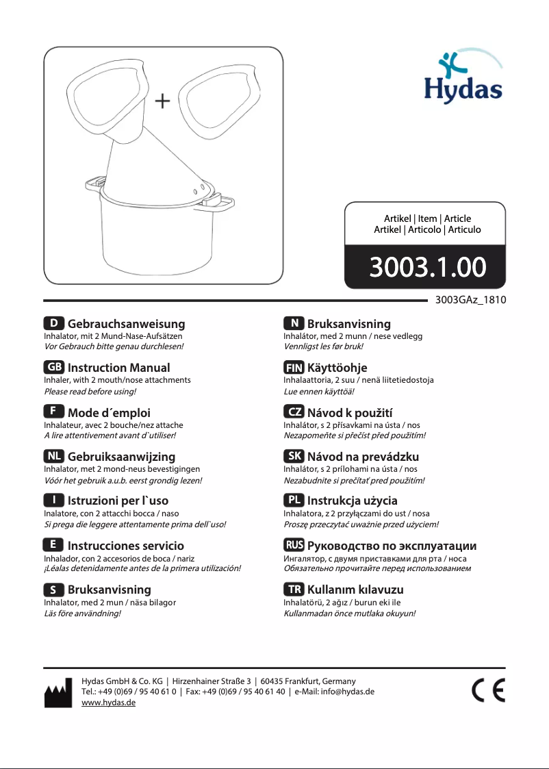 Page 1 de la notice Manuel utilisateur Hydas 3003.1.00