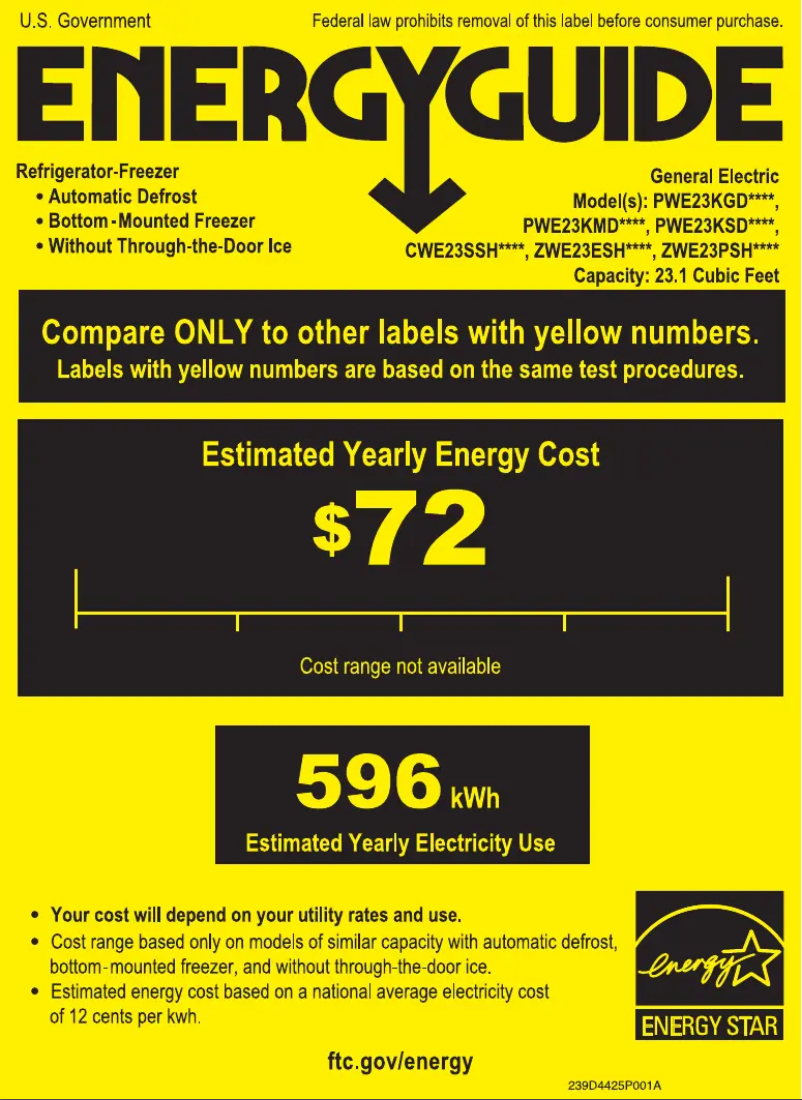 Page 1 of the manual Energy Label GE Profile PWE23KGDBB