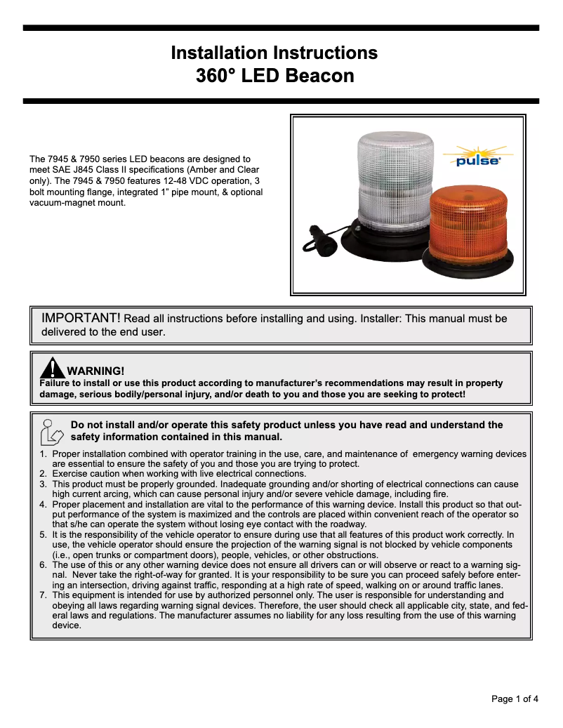 Page 1 de la notice Manuel utilisateur Epcom X7945A