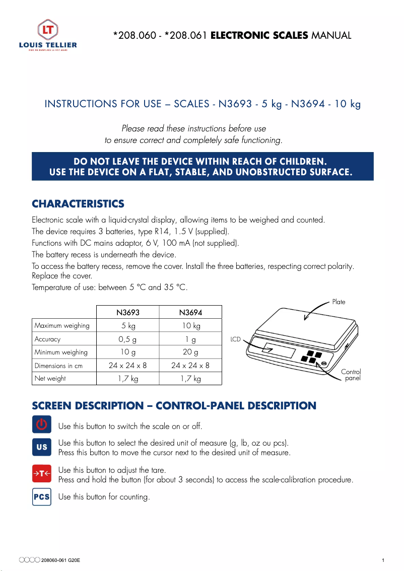 Page 1 de la notice Manuel utilisateur Louis Tellier 208061