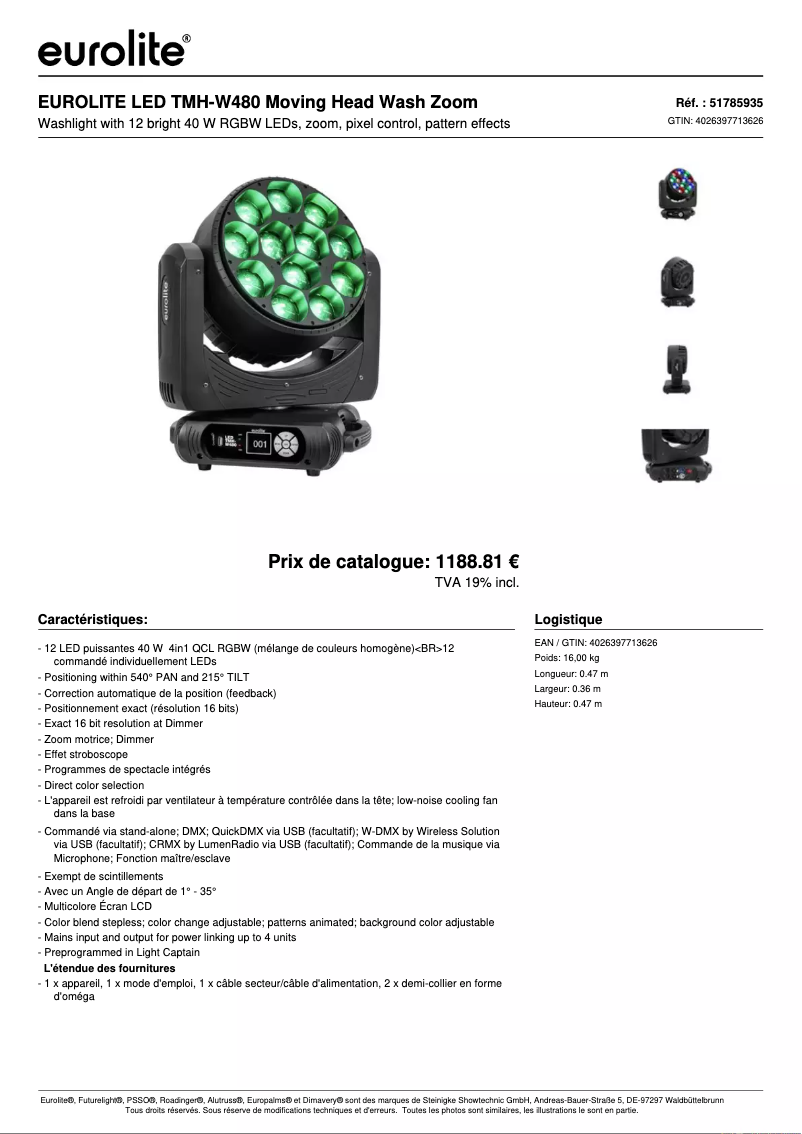 Image de la première page du manuel de l'appareil LED TMH-W480