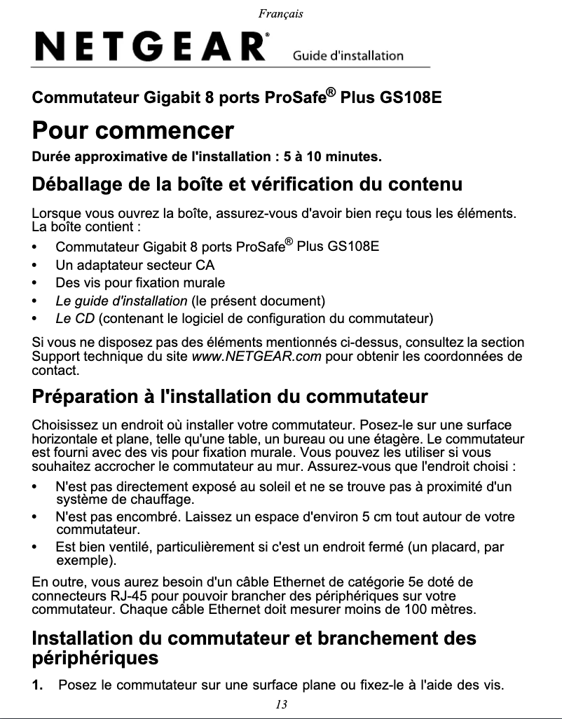 Page n°1 - Manuel utilisateur Netgear GS108E