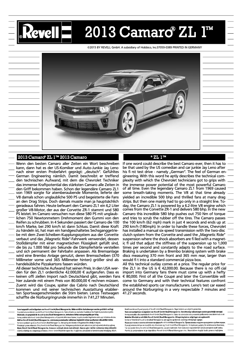 Image de la première page du manuel de l'appareil Camaro ZL-1