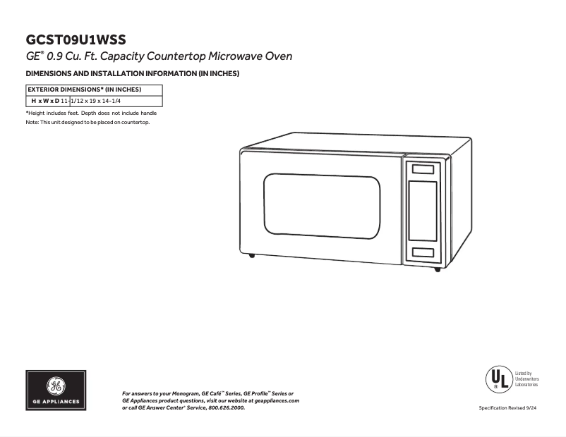 Page n°1 - Fiche technique GE GCST09U1