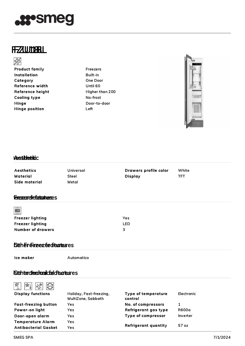 Page n°1 - Fiche technique Smeg FZU18L