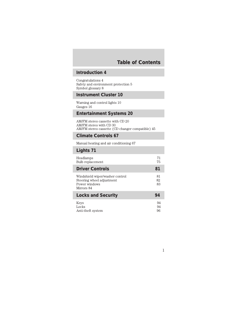 Page n°1 - Manuel utilisateur Ford Mustang (2002)