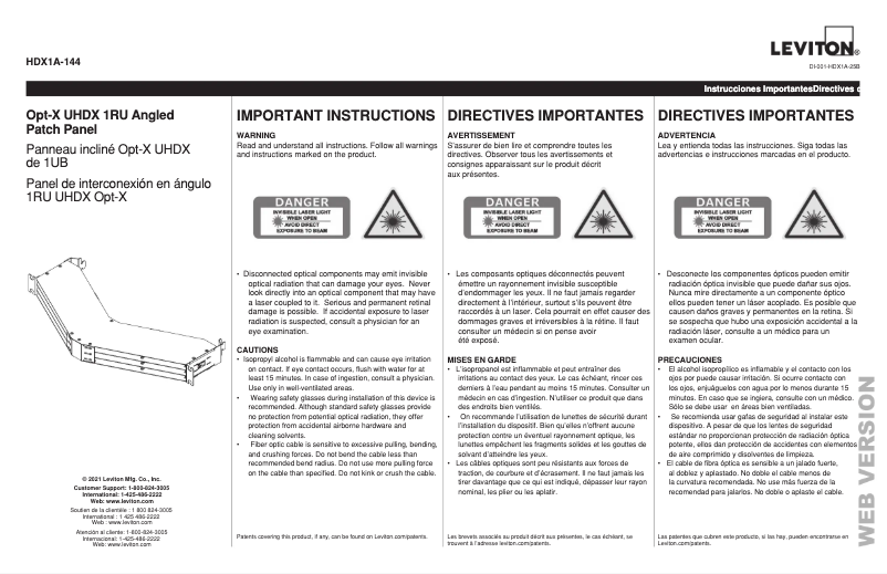 Page 1 de la notice Manuel utilisateur Leviton HDX1A-144