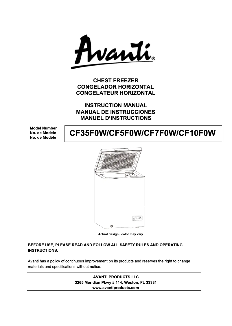 Page n°1 - Manuel utilisateur Avanti CF35F0W