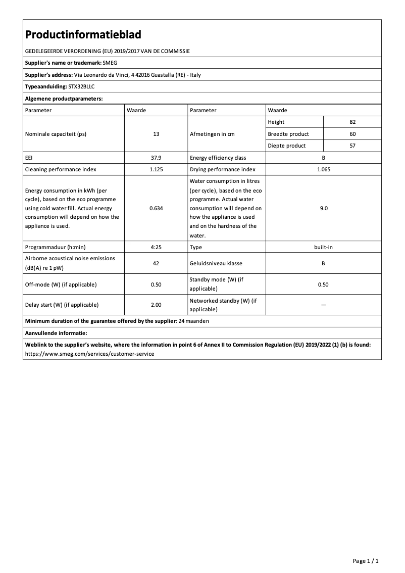 Page n°1 - Fiche technique Smeg STX32BLLC