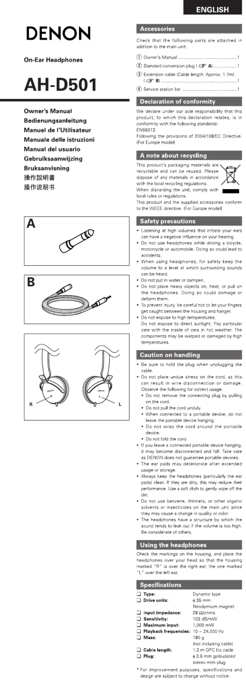 Image de la première page du manuel de l'appareil AH-D501