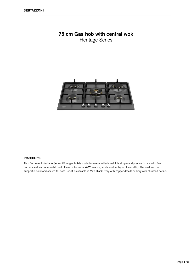 Page n°1 - Fiche technique Bertazzoni P755CHERNE