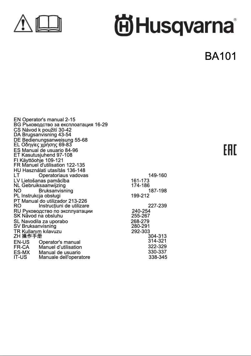 Page n°1 - Manuel utilisateur Husqvarna BA101