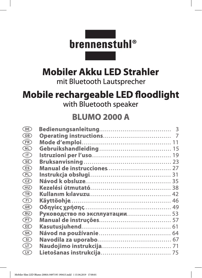 Page 1 de la notice Manuel utilisateur Brennenstuhl BLUMO 2000 A